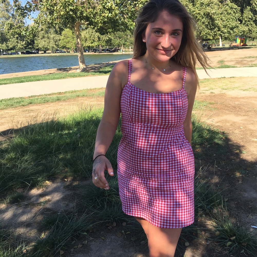 Red gingham mini dress